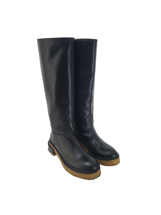 Frame Shoes - FRAME Black Leather Le Canon Noir Knee High Boots Black Size 11Classic